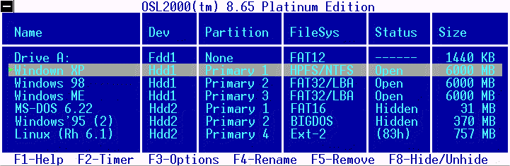 OSL2000 Boot Manager Screenshot